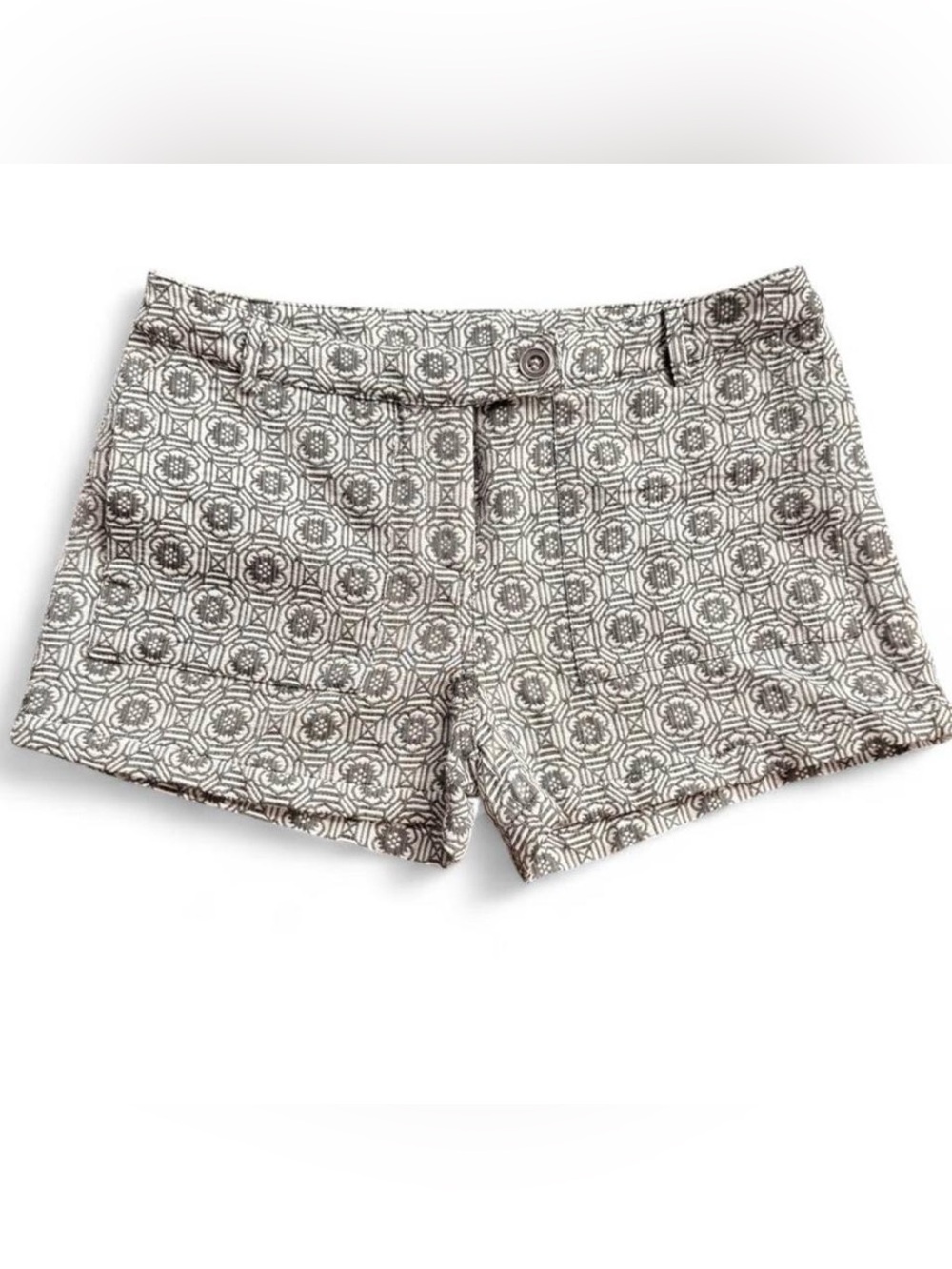 Pink Martini Geo Floral Print Shorts - Gray and White
